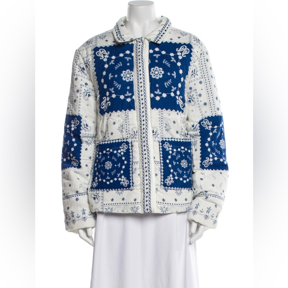Caroline Constas Navy and Cream Quilted Puff Jacket